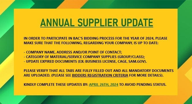 Annual Supplier Update
